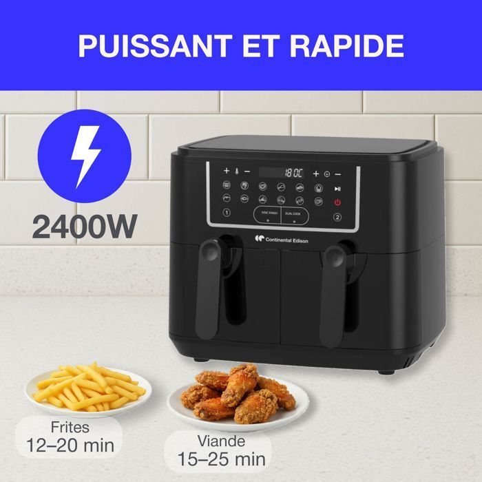 Continental Edison Air Fryer - CERFRSH24002CB - 9 L - Dual Trays - 2400W - Black