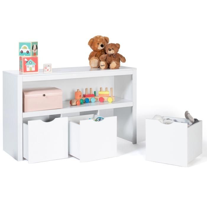 IDMARKET Meuble de rangement enfant MANA en bois blanc 3 tiroirs cubes sur roulettes