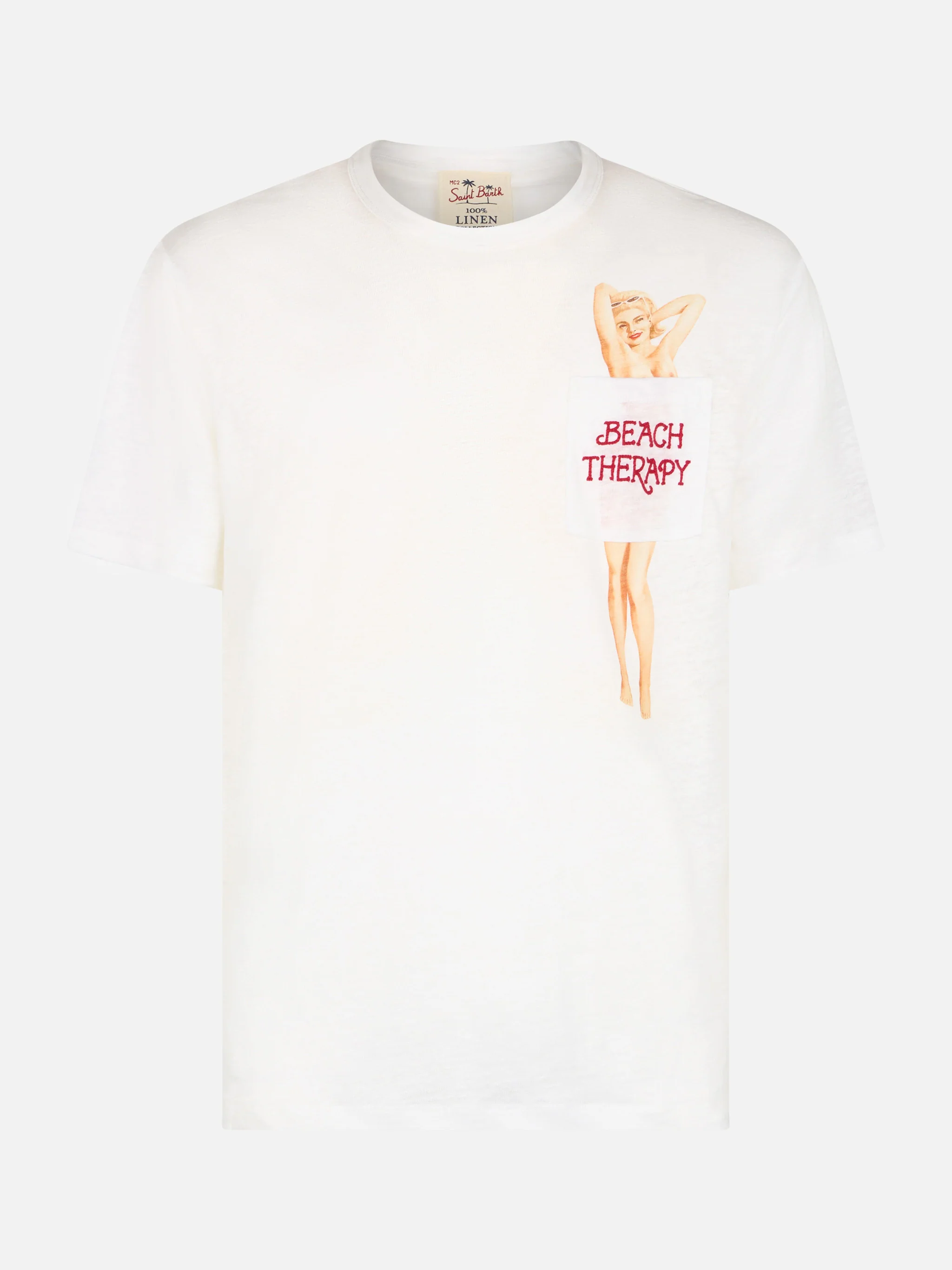 Ecstasea linnen jersey T-shirt voor heren | Pin-up print & Beach Therapy borduurwerk | MC2 Saint Barth