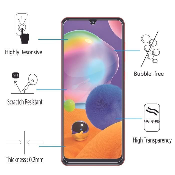 Film de protection écran - VCOMP - Samsung Galaxy A31 - Verre Trempé - Lot de 3 - Résistant aux rayures
