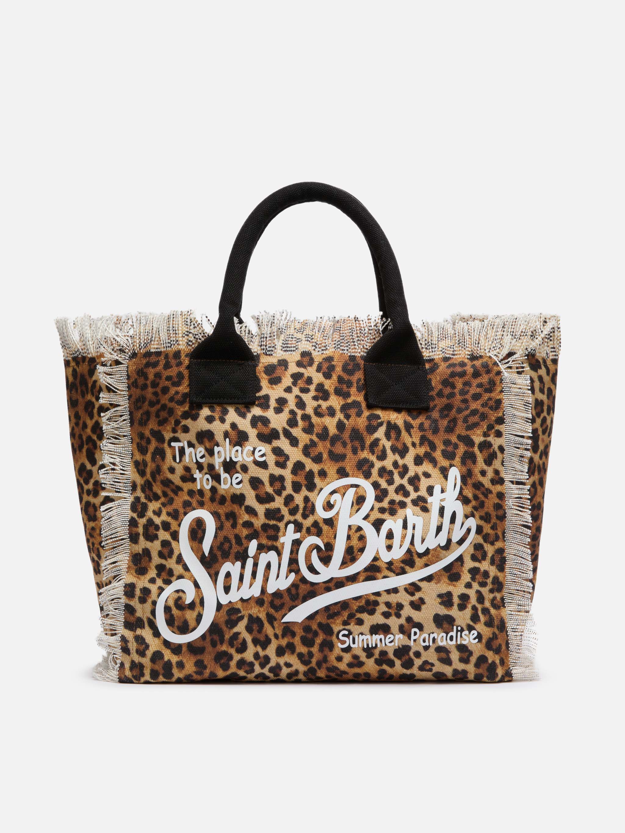 Borsa a spalla Vanity in canvas di cotone con stampa leopardata