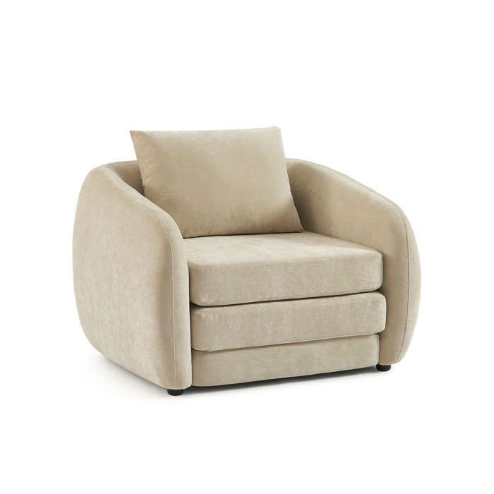 Sillón PAZ con relleno de espuma desplegada en tejido de chenilla beige.
