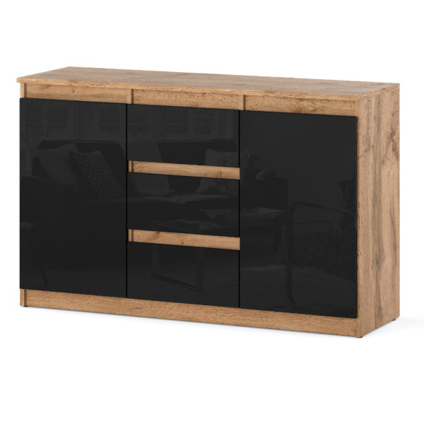 Komoda z 3 szufladami do salonu 120cm wotan czarny połysk