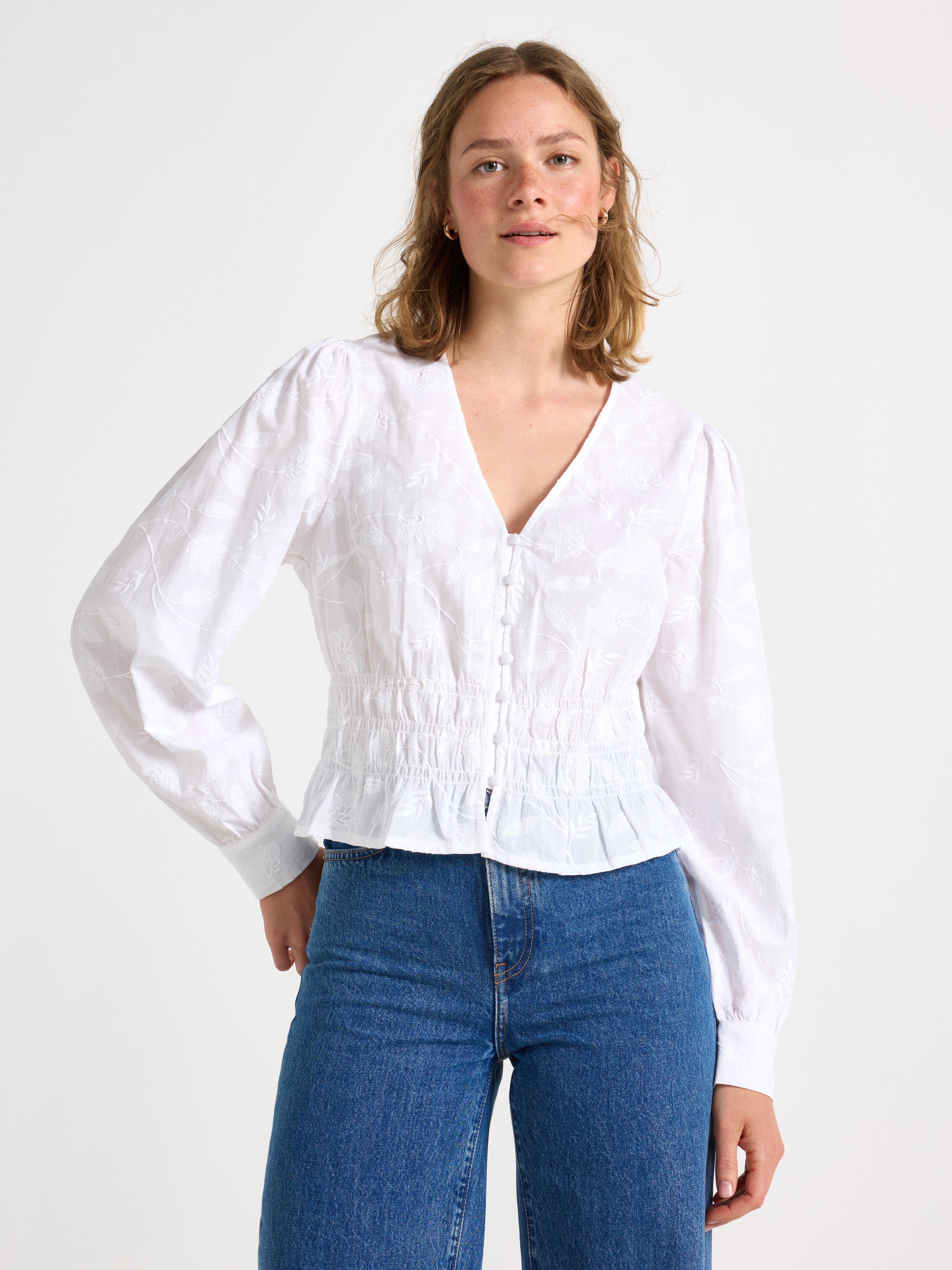 Brodert bluse hvit