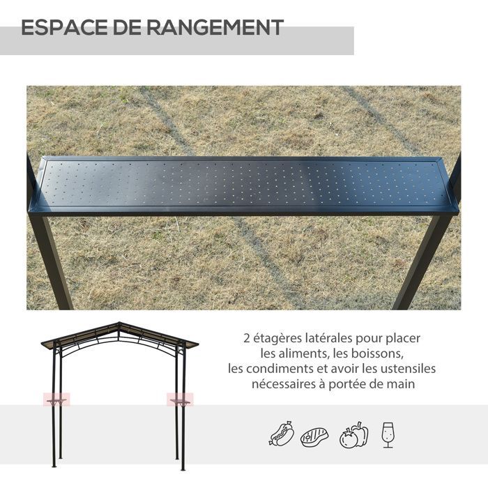 Outsunny - Barbecueoverkapping - Metaal - 246x149x230cm - Zwart
