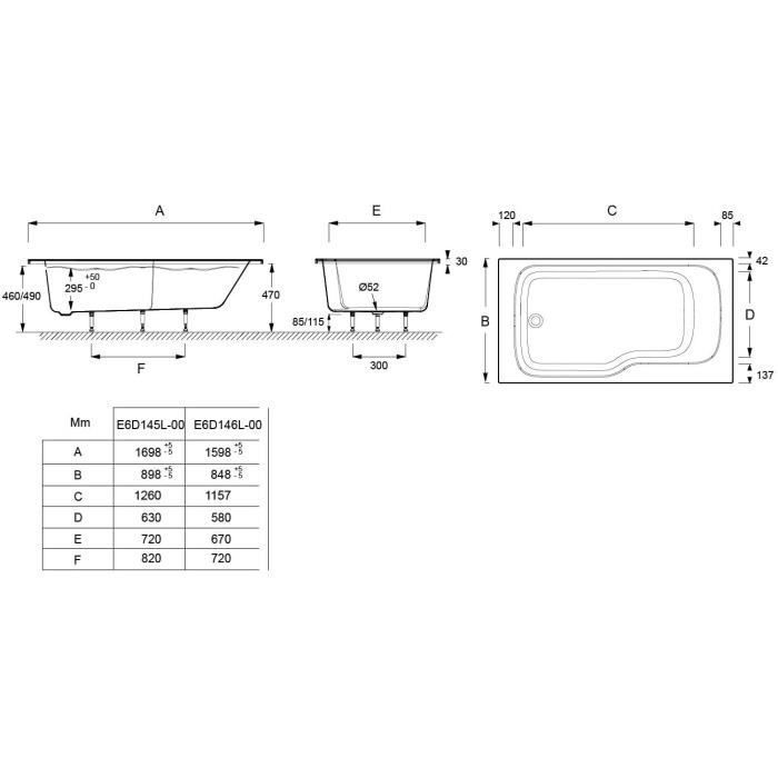 Bañera/ducha rectangular Jacob Delafon Malice 160x85cm Blanca E6D146L-00