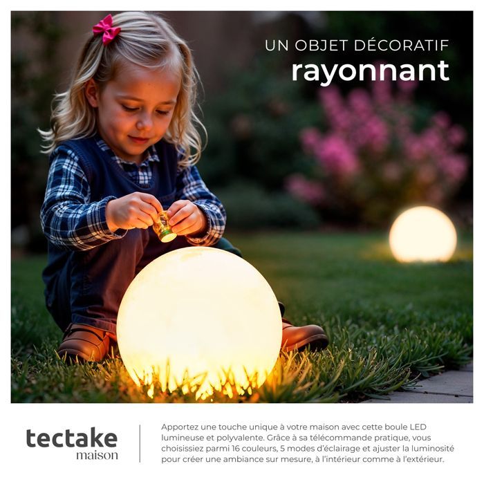 Iluminación - TECTAKE - Lámpara de globo con bombilla LED LUMINOUS GLOBE y mando a distancia 12W - Blanca - Tamaño M 40 x 40 cm