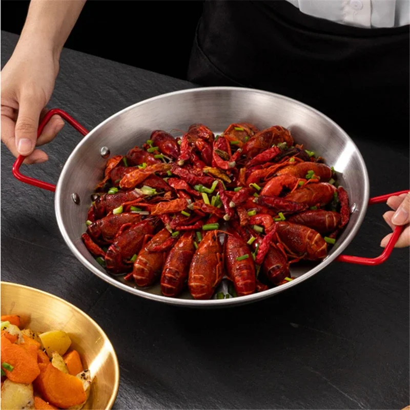 Poêle à paella espagnole de 20 à 30 cm avec poignée, en acier inoxydable durable, pour fruits de mer et apéritifs, poêles et casseroles antiadhésives.