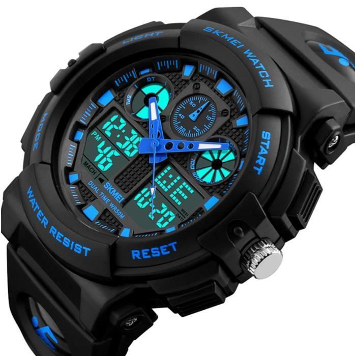 Reloj deportivo LED de doble pantalla para hombre, negro y azul.