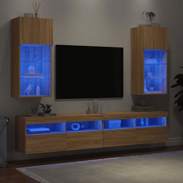 Mueble para TV vidaXL con luces LED, 2 unidades, armarios para TV de pared, mueble para TV con almacenamiento para sala de estar, 837048