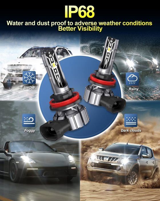 Faro LED H11, bombilla LED H11, faros de 60 W CSP 6000 K blancos para coche y moto, bombillas de repuesto para coche.