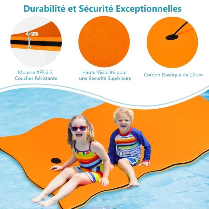 Colchoneta flotante de espuma de 3 capas GOPLUS, colchoneta flotante con almohada enrollable y cordón elástico, para