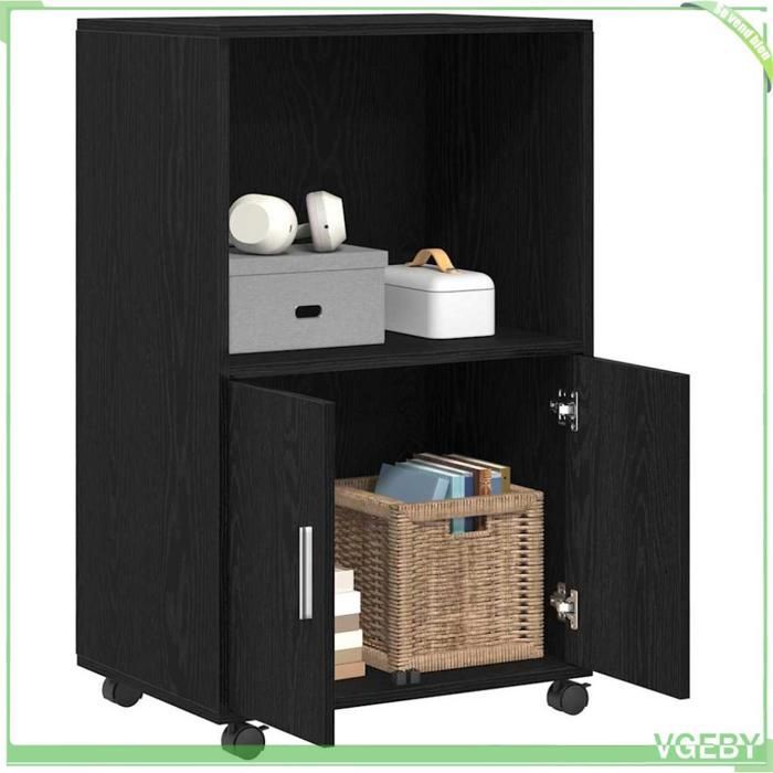 Cabinet Roulant - Chêne noir - 55 x 40 x 91 cm - Bois d'ingénierie - Style industriel