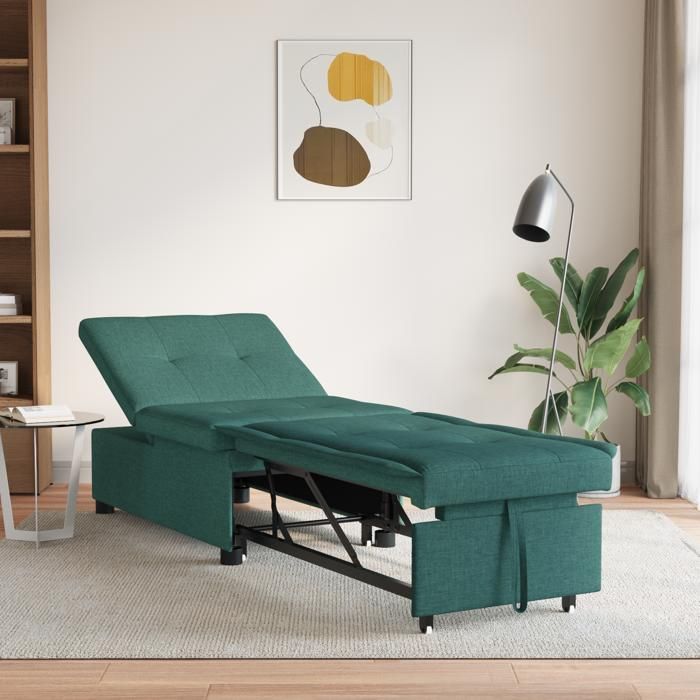 629318 & 3-in-1 slaapbank, chaise longue, converteerbaar - opvouwbaar ontwerp in donkergroene stof