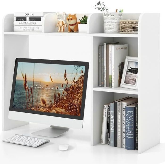 COSTWAY Étagère Bibliothèque à 3 Niveaux 94x25x74 CM, Organisateur Rangement de Bureau avec 2 Dispositifs Anti-renversement Blanc