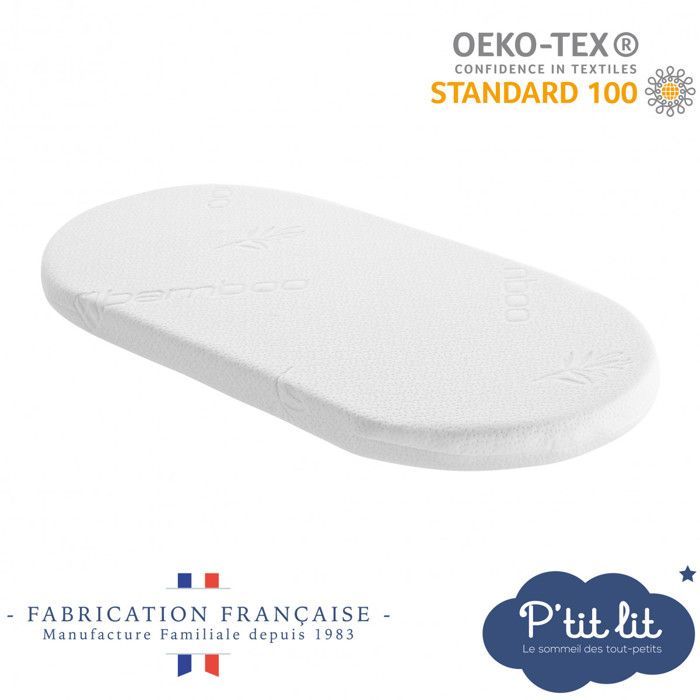 P'tit Lit - Bamboe wiegmatras - 72x32 cm - Zachte en zijdezachte viscose - Omkeerbaar - Ideaal voor kinderwagens, wiegjes en ledikanten