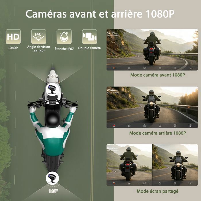 CARPURIDE W603D Radio para motocicleta de 6,3 pulgadas con pantalla CarPlay, cámara dual HD, CarPlay inalámbrico y Android Auto, control por cable.