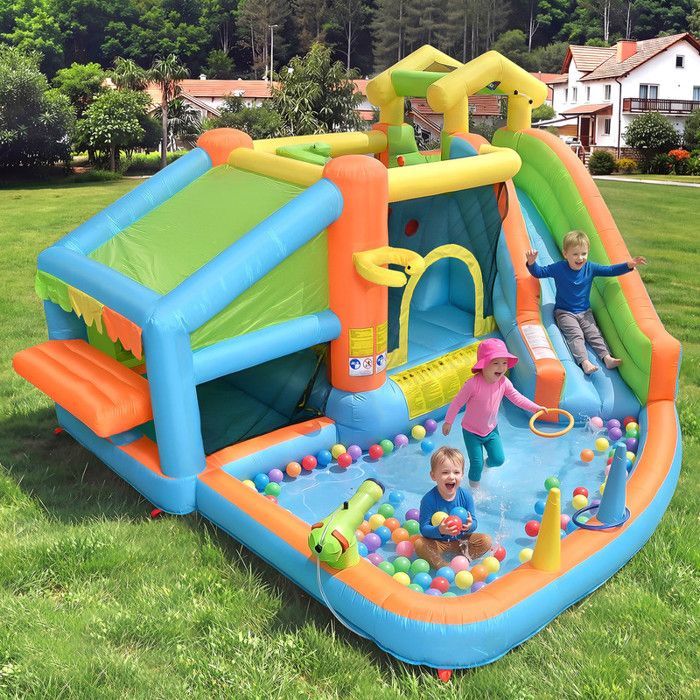Inflatable castle for children - 360x350x210 cm - Multicolored - Oxford fabric - 580W blower - Slide - Paddling pool