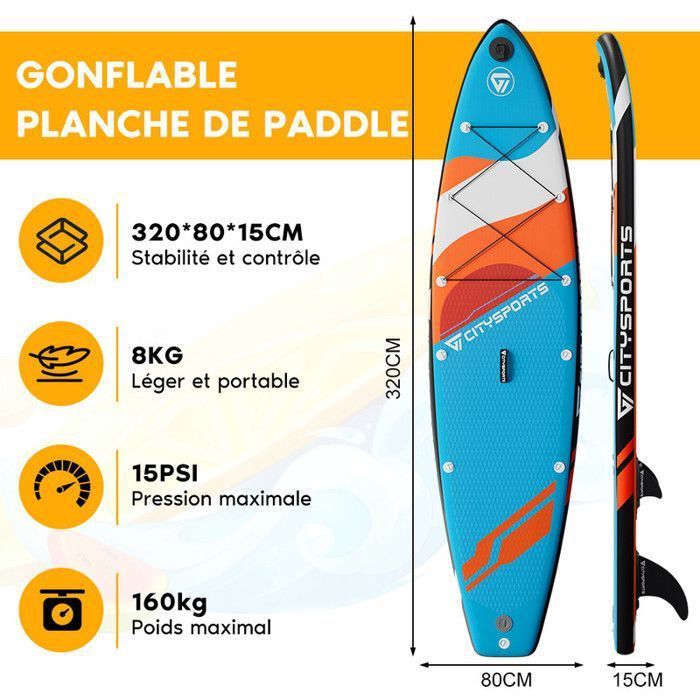 Stand Up Paddle gonflable-orange-320*80*15CM-jusqu'à 160 kg-Accessoires complets-SUP