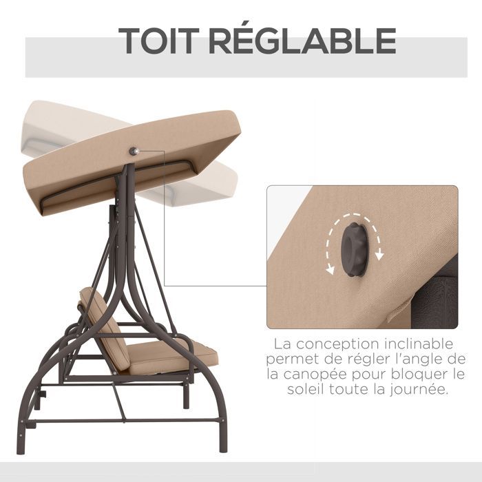 Outsunny Metall-Gartenschaukel 197x120x180cm Khaki