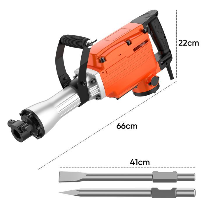 Marteau Piqueur Lourd 65J - 2200W - Démolition Béton & Maçonnerie - 65A Professionnel (Avec Roues & Coffret)