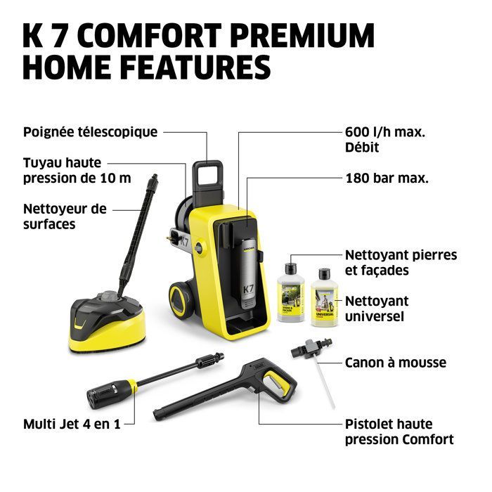Hidrolimpiadora de alta presión KARCHER K 7 Comfort Premium para el hogar - 600 l/h - 3000 W - 180 bar