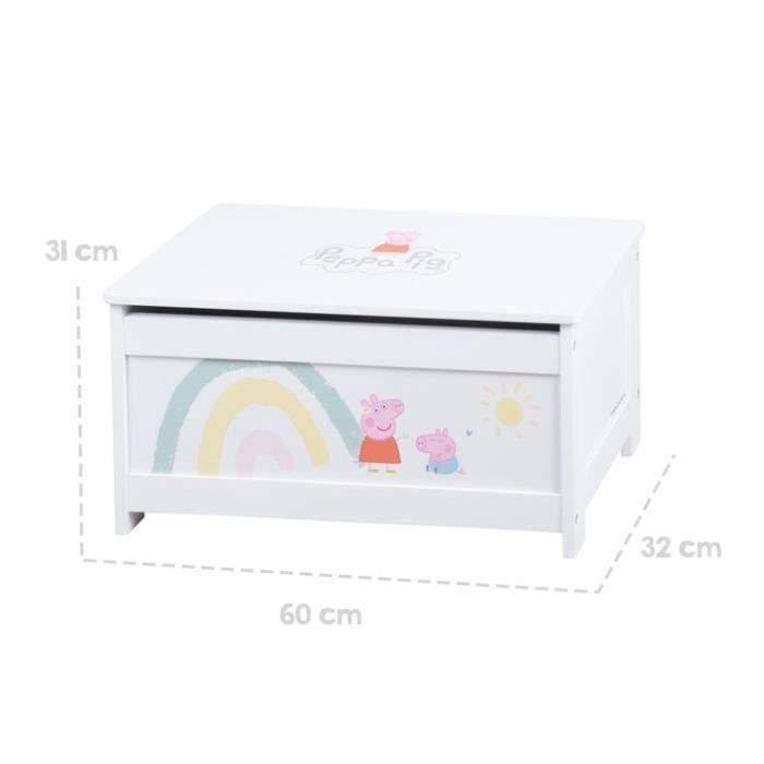 ROBA Peppa Pig Coffre à Jouets en Bois - Couvercle Rabattable - Motif de la Truie - Rose / Blanc