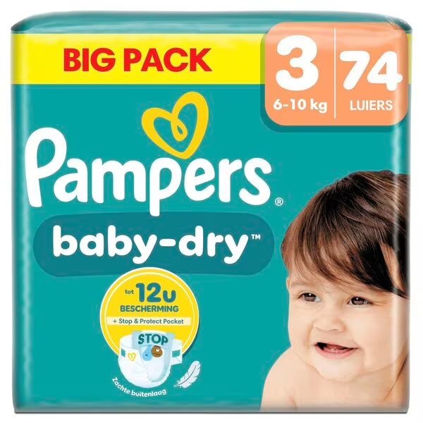 Plenice Pampers Baby-Dry velikost 3 (6–10 kg), 74 kosov