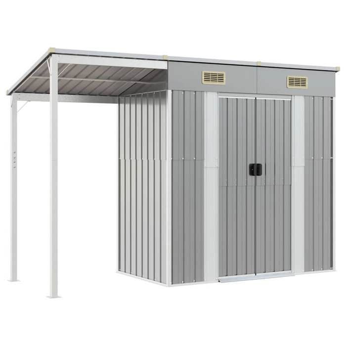 vidaXL Tuinschuur met verlengd dak, gereedschapsschuur met handgrepen, gereedschapsschuur, terrasopbergschuur, grijs 364525