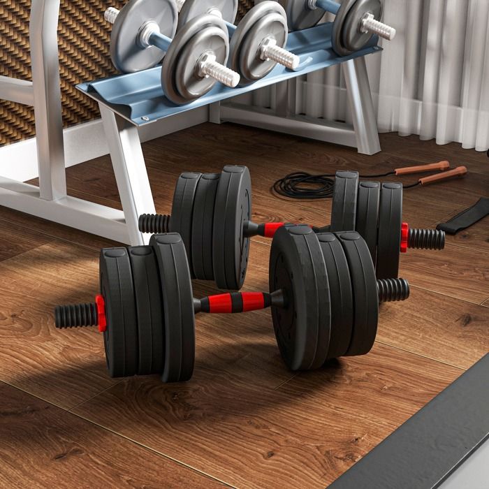 Juego de mancuernas cortas - HOMCOM - peso total 20 kg - 2 en 1 - peso ajustable - barras incluidas - entrenamiento muscular - negro