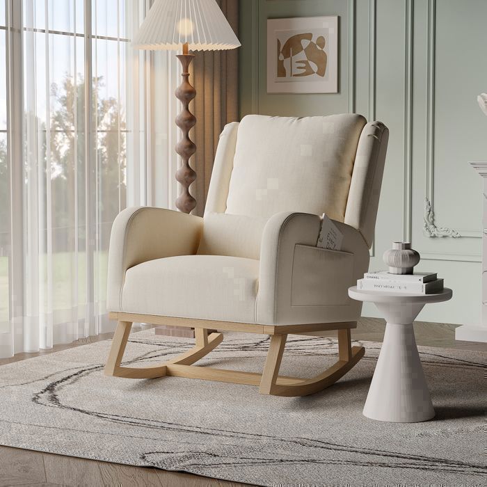 Fauteuil à Bascule - Beige - Accoudoirs - Poches de rangement - Design Scandinave