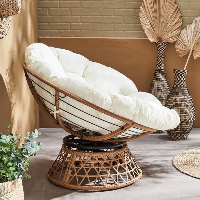 Poltrona papasan girevole TAHITI per interni/esterni in polyrattan, divanetto Ø96cm
