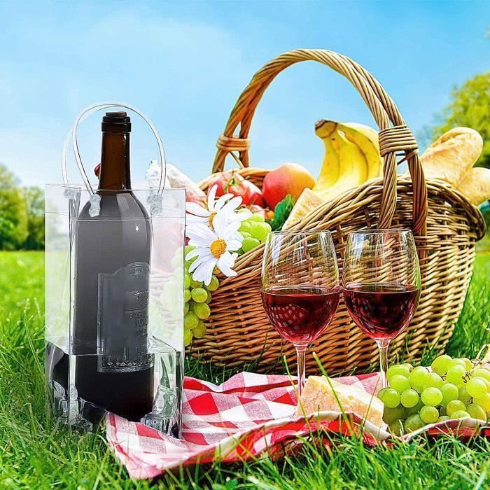 Pack of 10 Leak-Proof PVC Ice Bags with Carrying Handle, Champagne Bottle Cooler (Clear)