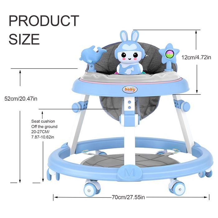 Trotteur bébé évolutif musical  - CREMLANK - 6 à 18 mois - Réglage du coussin à 5 niveaux - 20X52CM - Plastique