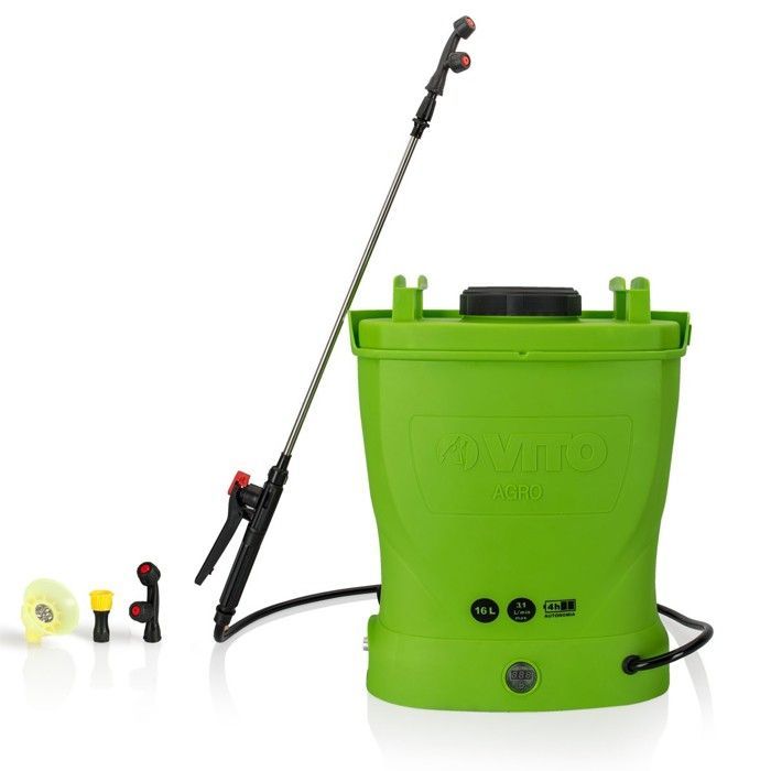 Pulverizador eléctrico de 16 L con batería de 12 V 8 Ah, presión de 6 bares - Pulverizador para techos con lanza telescópica, 3 boquillas y cargador VITO