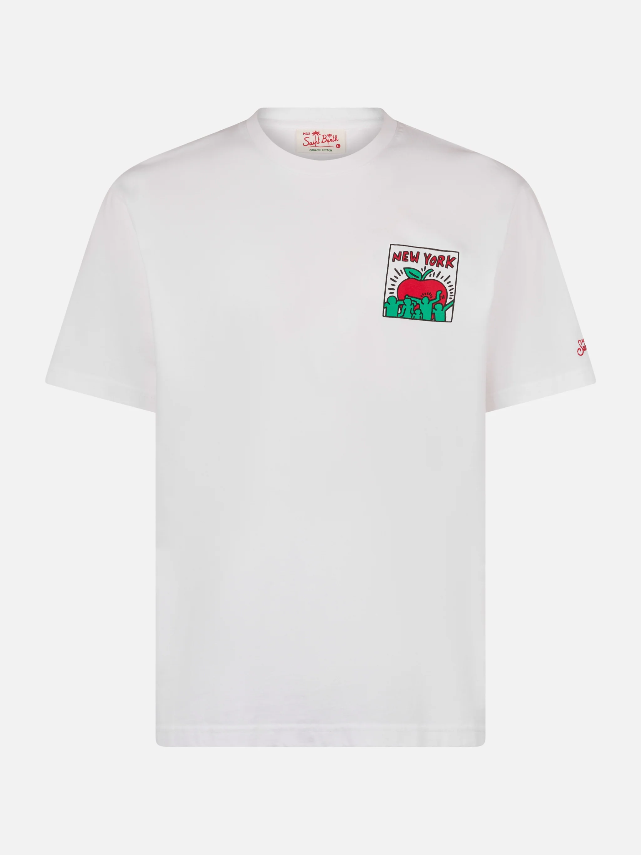 T-shirt da uomo in cotone con stampa fronte e retro del disegno Keith