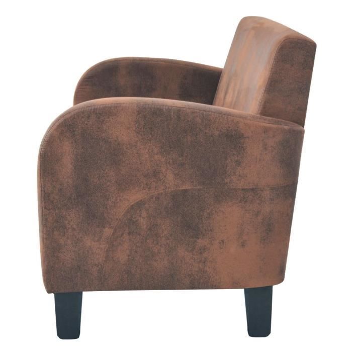 CHIC• Canapé Contemporain Sofa ,Canapé droit fixe 2 places ,Daim synthétique Marron ,1461
