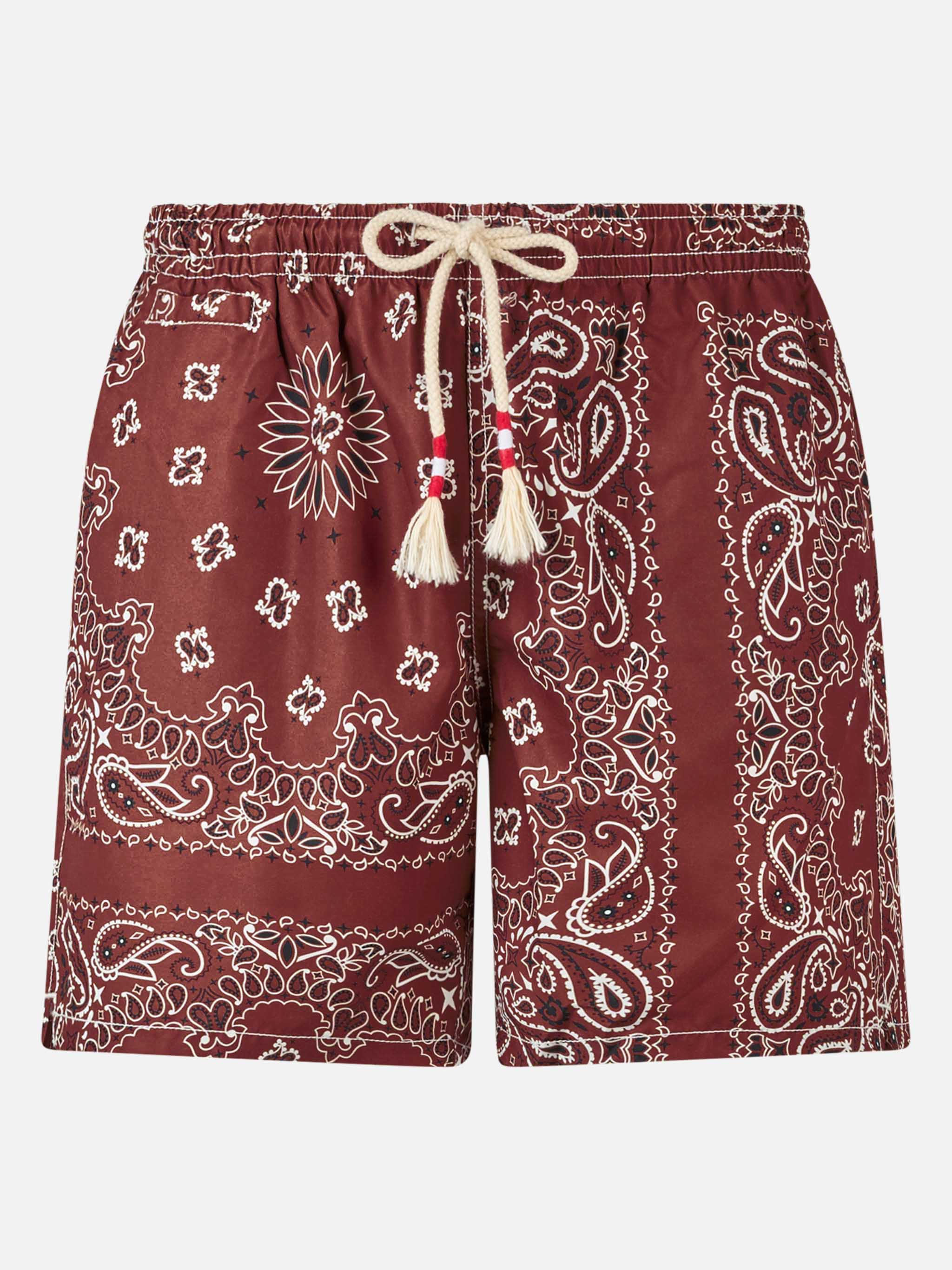 Herenbadpak met bordeauxrode bandana-print