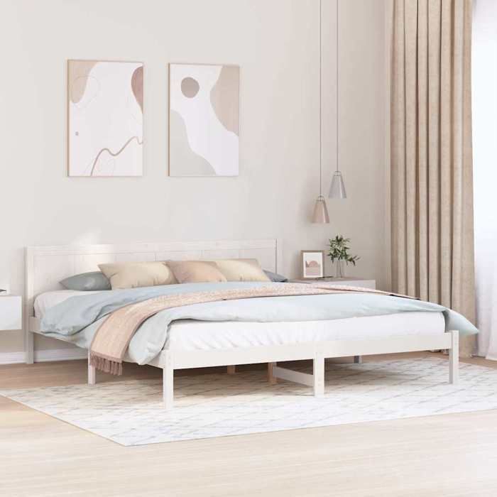 Cama doble CHIC para adultos - Estructura de cama blanca de 200 x 200 cm, madera maciza de pino #Sara33593