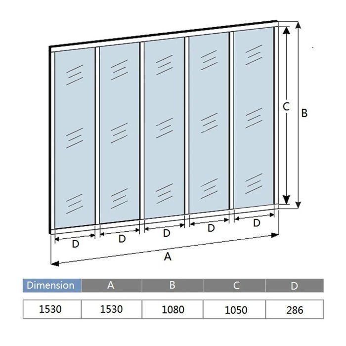 Werkplaatsachtige glazen scheidingswand van gepoedercoat aluminium en 4 mm gehard glas - B.153 x H.108 cm - Zwart - Maximale helderheid