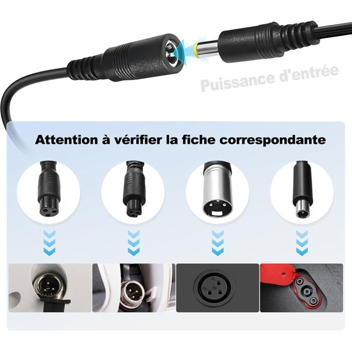 Cargador para hoverboard de 42 V y 2 A con 5 conectores, cargador universal de 36 V para patinete eléctrico Xiaomi M365 Ninebot y hoverboard.