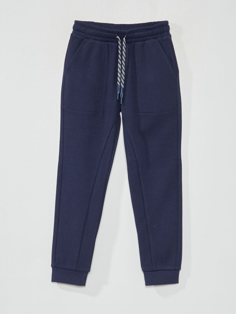Joggingbroek van katoenpiqué - Slim Fit - Blauw/Zwart