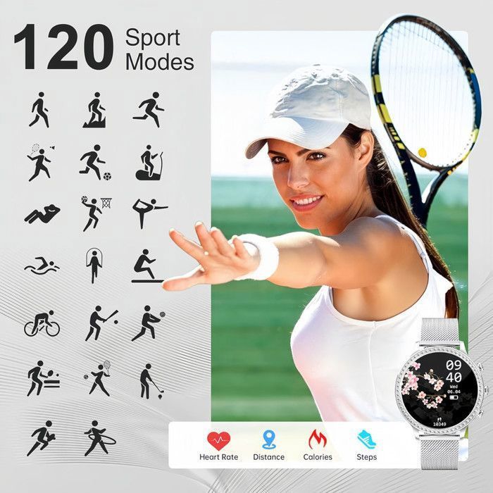 Montre Connectée Femme Ronde Appel Bluetooth Intelligente 1.32'' Smartwatch Sport/SpO2/Fréquence Cardiaque/Sommeil