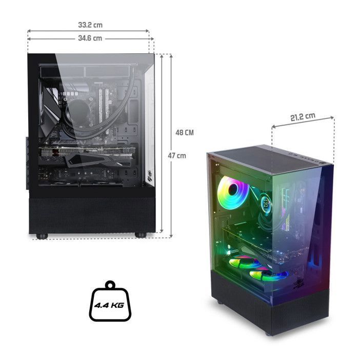 Boîtier PC Gamer - SPIRIT OF GAMER - SPECTRA DARK - RGB - 3 Ventilateurs 120 mm - Compatible ATX/mATX