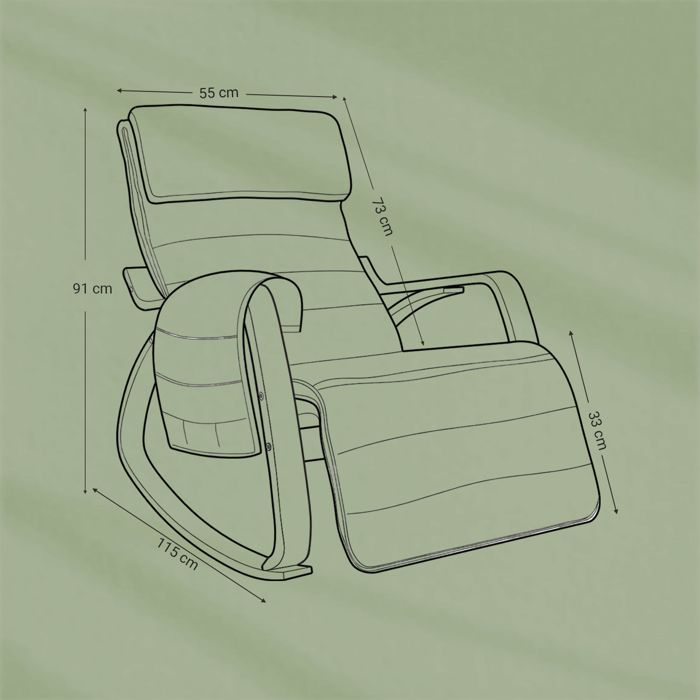 Fauteuil à Bascule avec Repose-Pieds, Réglable sur 5 Niveaux, avec Accoudoirs en Bois, pour Salon, Beige et Naturel