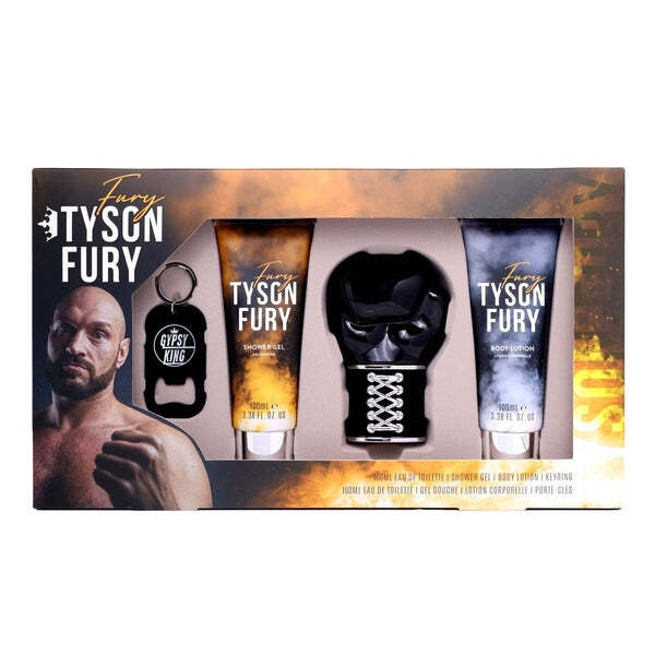 Tyson Fury Geschenkset: 100 ml Eau de Toilette + 100 ml Gel + 100 ml Lotion + Schlüsselanhänger | Duft | Superdrug