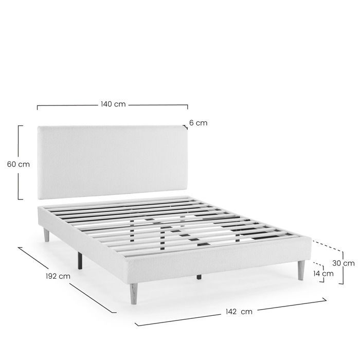 Niebla gestoffeerde bedbodem + hoofdbord 140x190 cm Beige