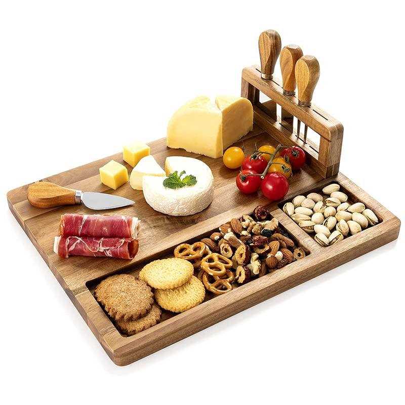 Juego de tablas de cortar de madera de acacia de la mejor calidad para verduras, carne, queso, fruta y para servir alimentos.