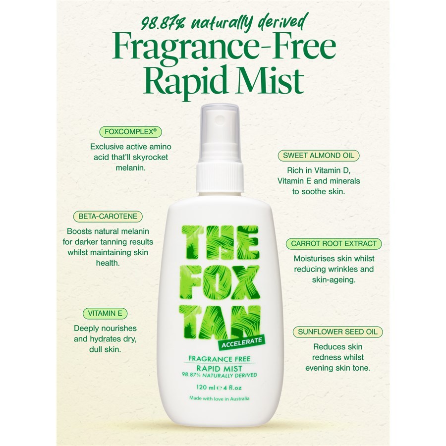 THE FOX TAN pašiedeguma aerosols, bez smaržvielām, ātras iedeguma aerosols – 120 ml