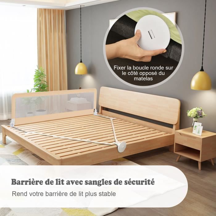 COSTWAY Sponda di protezione pieghevole per lettino, 180 x 37 x 56 cm, con cinghie regolabili per materasso, angolo regolabile a 180°, beige